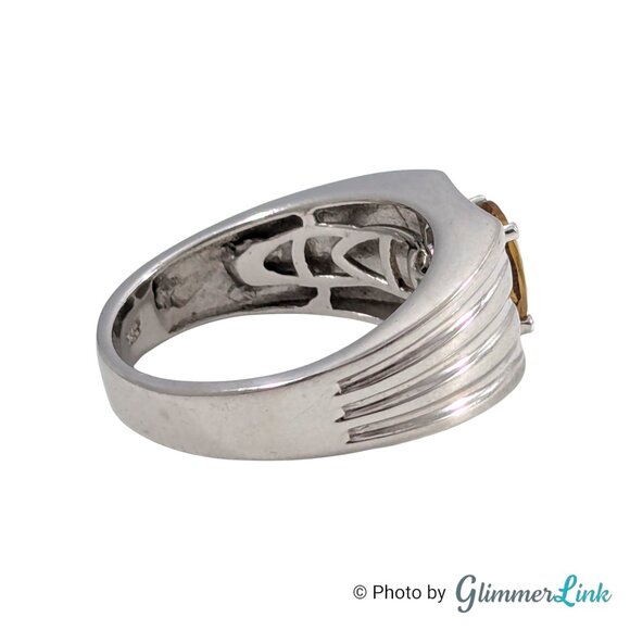 STS 925 Sterling Silver Size 9 Ribbed Band Ring – Oval Orange Quartz, 6.5g - Picture 5 of 10